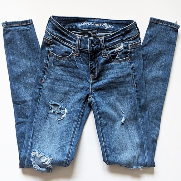 American Eagle Women's Stretch Distressed Jeans Jeggings Size 0 - Picture 1 of 7